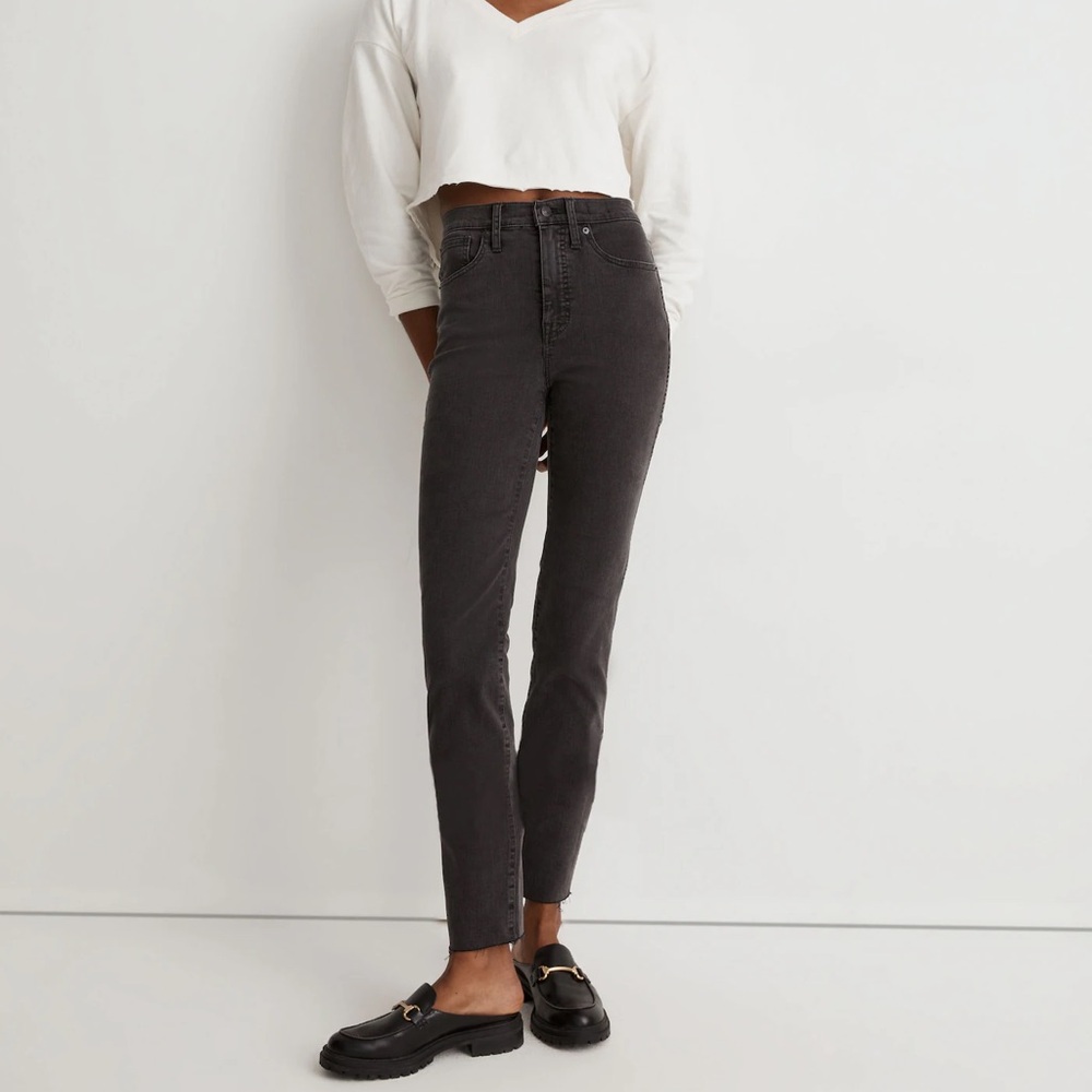 Madewell High Rise Stovepipe Black Jeans in Banberry Wash (Black): Raw Hem Ed